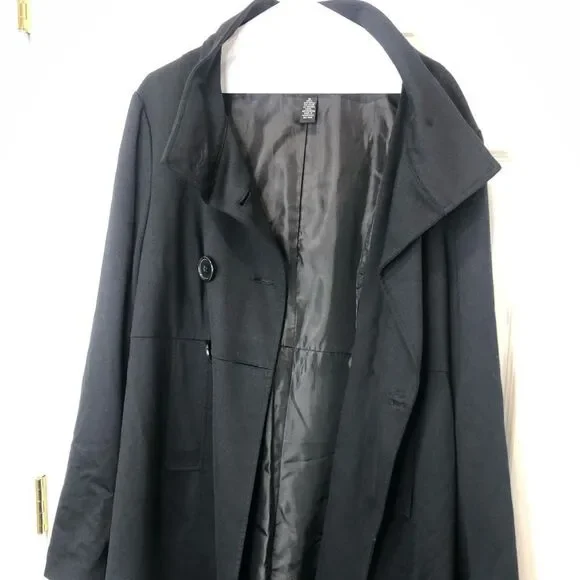 INC International Concepts black trench button front coat, size XL - Picture 12 of 16